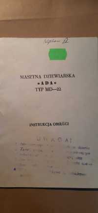 stara instrukcja maszyna dziewiarska ada TYP MD 22