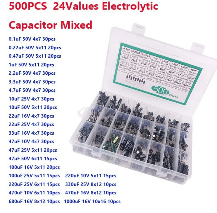 Набори електролітичних та керамічних конденсаторів.