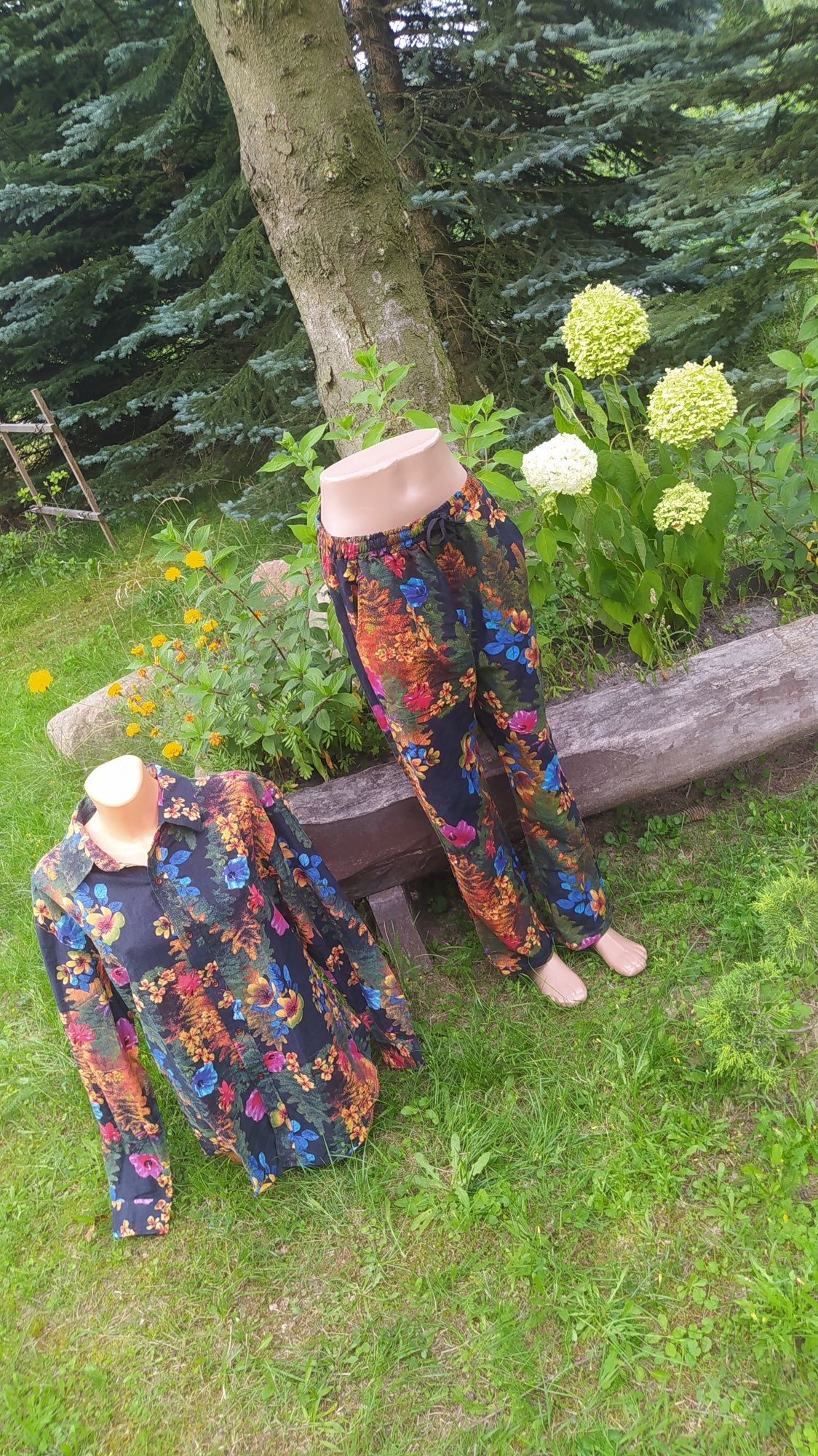 Komplet Vintage w kwiaty / koszula i spodnie
