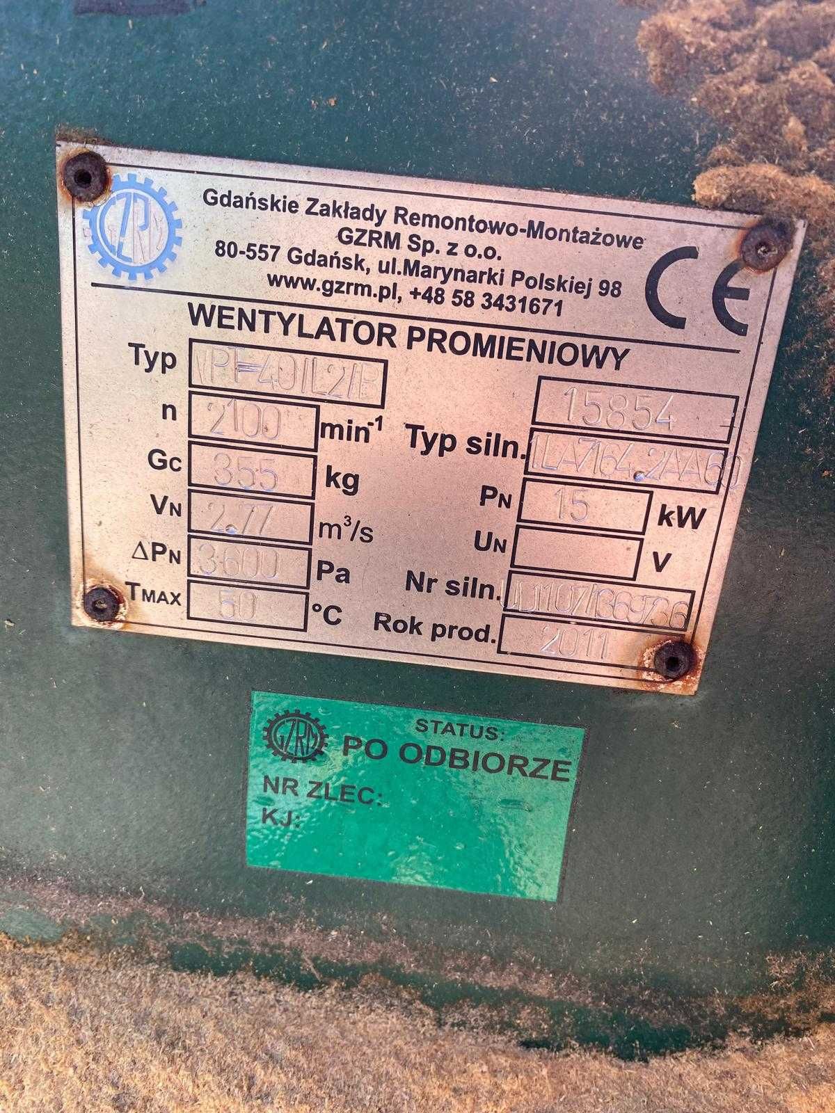 Odciąg do trocin, cyklon, wentylator, kompletny.