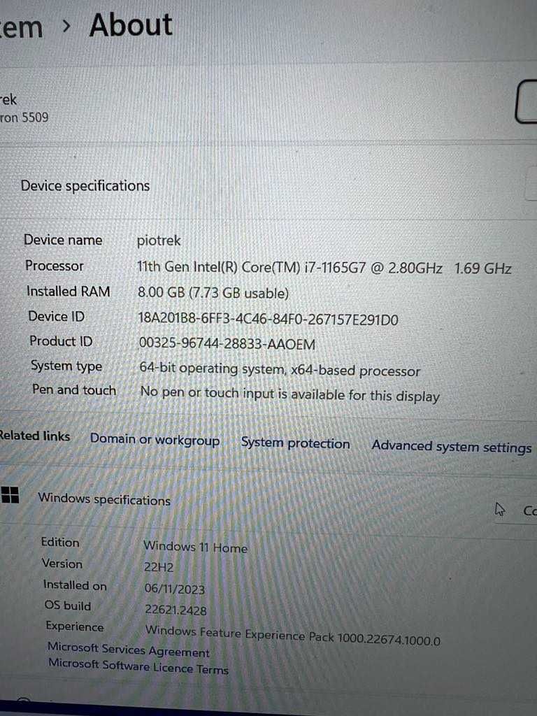 Laptop Dell Inspiron 15 5000 P102F, i7, 8/SSD512GB/Win11/Komis