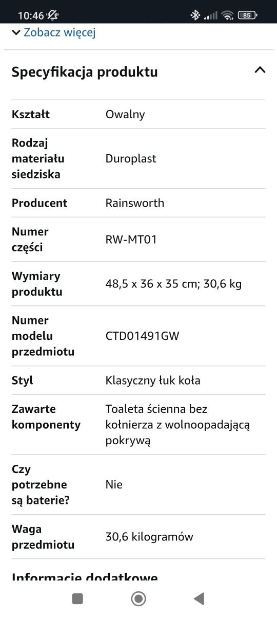 Nowa wisząca miska WC z deską wolno opadającą.