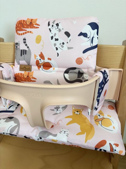 Poduszki wodoodporne do Stokke Tripp Trapp 2w1 koty róż pokrowce