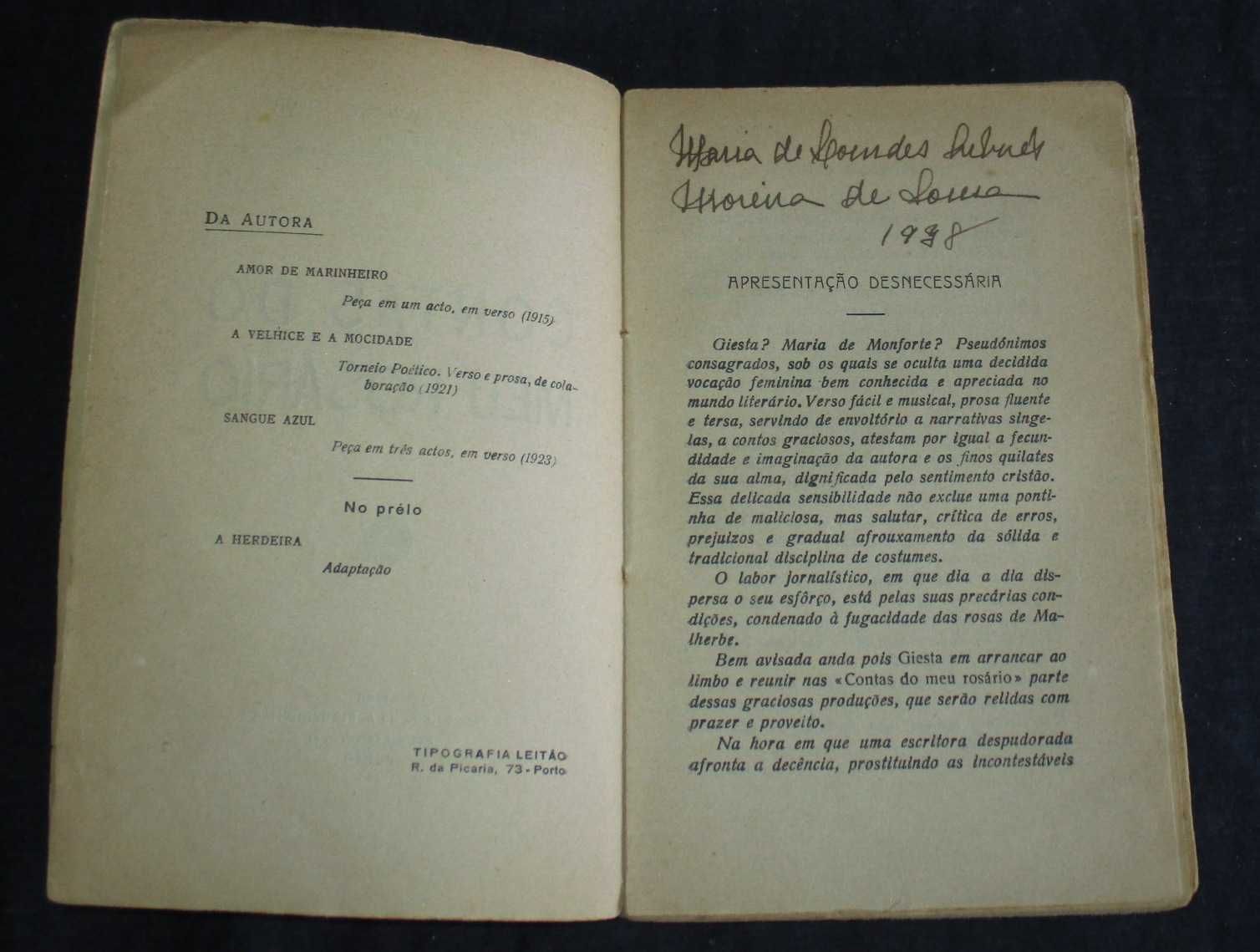 Livro Contas do meu Rosário Giesta 1925