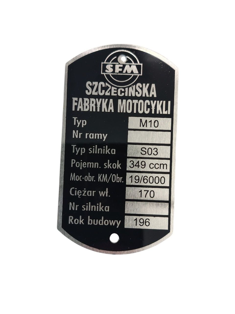 Nowa tabliczka znamionowa Junak M10