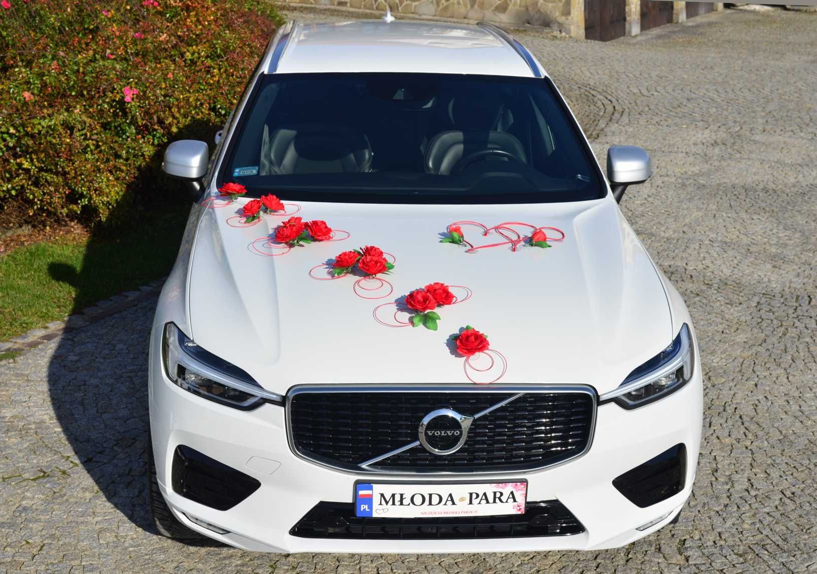PIĘKNA Dekoracja na auto samochód do ślubu CZERWONA ozdoba 318
