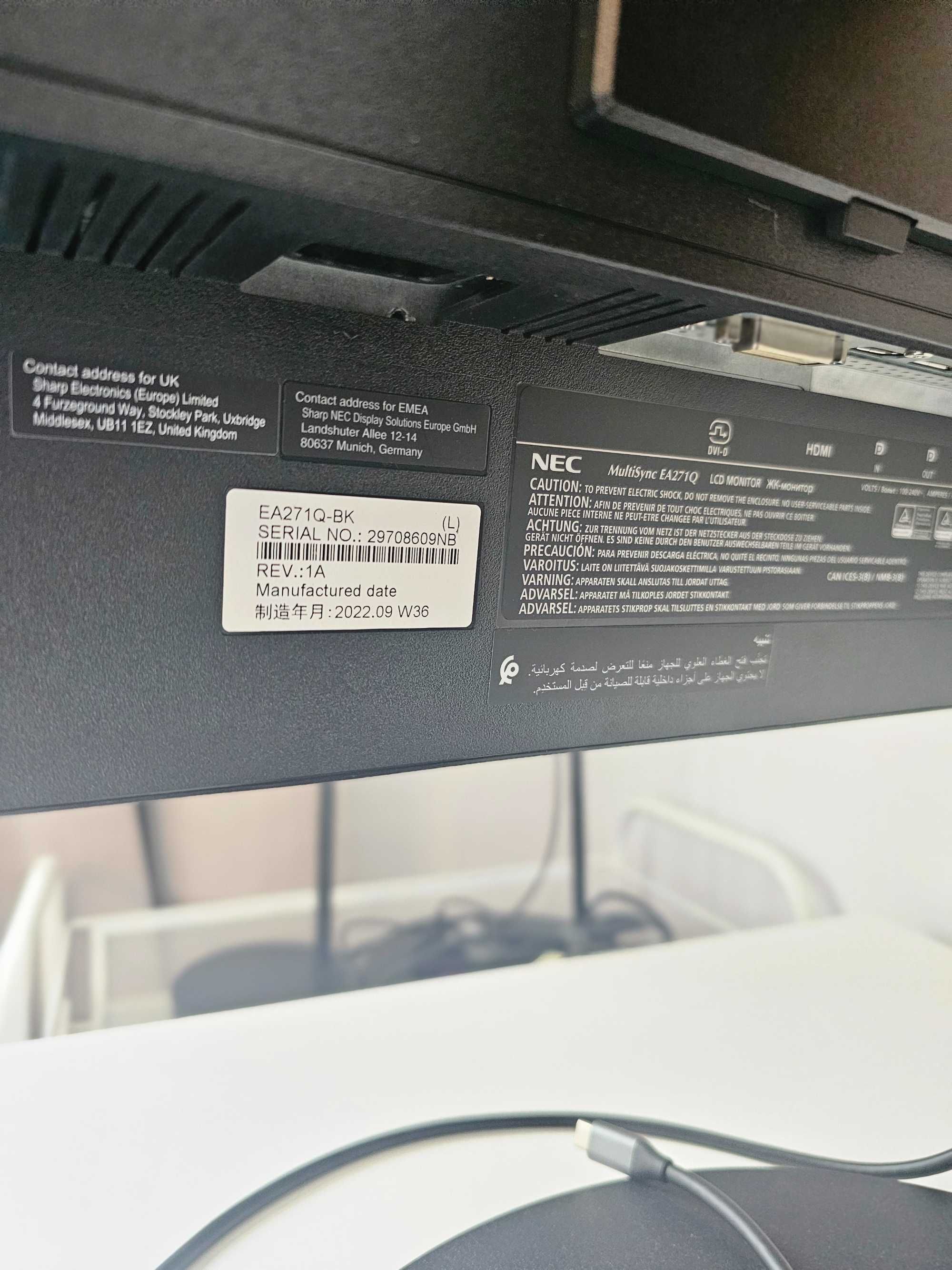 Monitor NEC MultiSync EA271Q-BK – WQHD 27 - jak nowy!