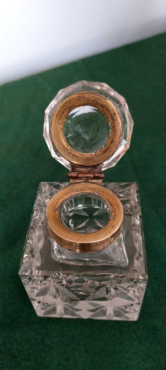 Антикварная чернильница из стекла и металла. Франция.