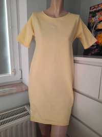 XXL 44 Sukienka z krótkim rękawem elegancka 50% bawełna żółta żółty