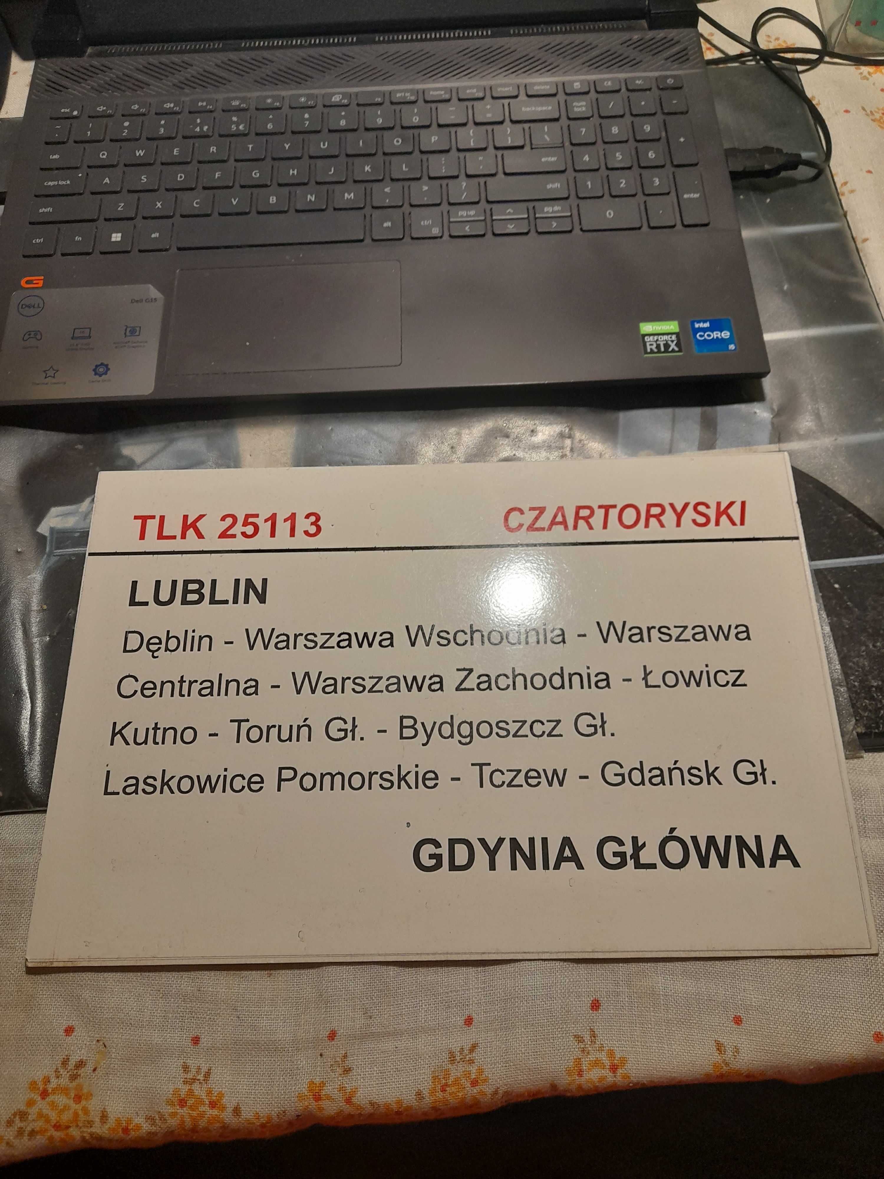 Stara tablica relacyjna pociągu TLK Czartoryski