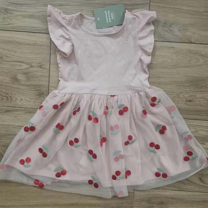 2 x Sukienka tiul róż wisienki dziewczynki 98/104 / H&M / Bliźniaczki