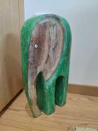 Estátua elefante de madeira verde com cerca de 30 cm como nova