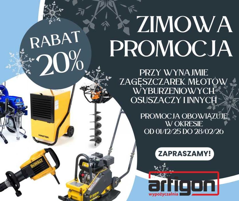 PROMOCJA wynajem sprzętu listwy osuszacze młoty wiertnice Pszczółki