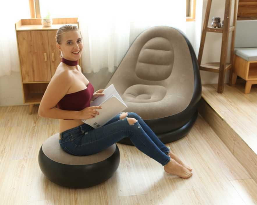 Надувне крісло велюрове з пуфиком air sofa comfort zd-33223, 76*130 см