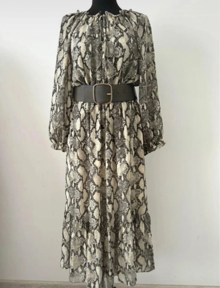 ZARA szyfonowa sukienka midi Snake Print