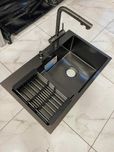 Мойка Kraft 7848 правая черная и кран выдвижной с фильтром воды VENTA