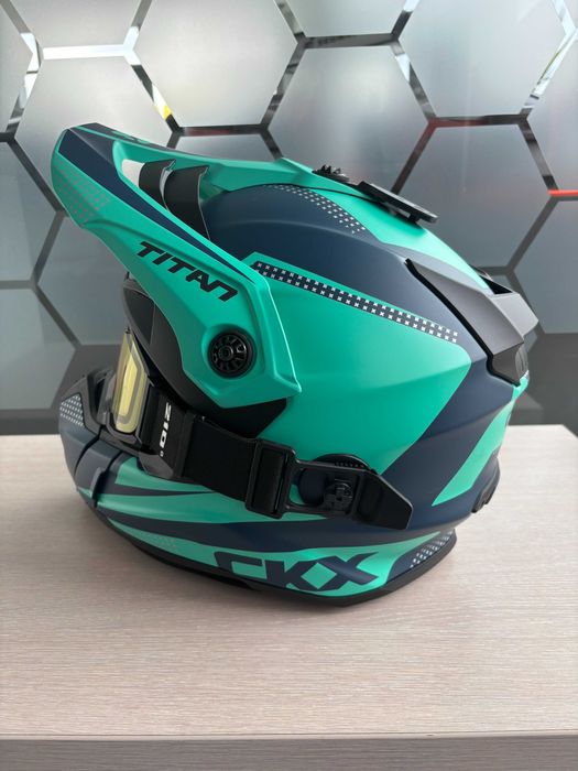 Kask CKX Titan Niebiesko-Zielony Enduro/ATV Skuter śnieżny