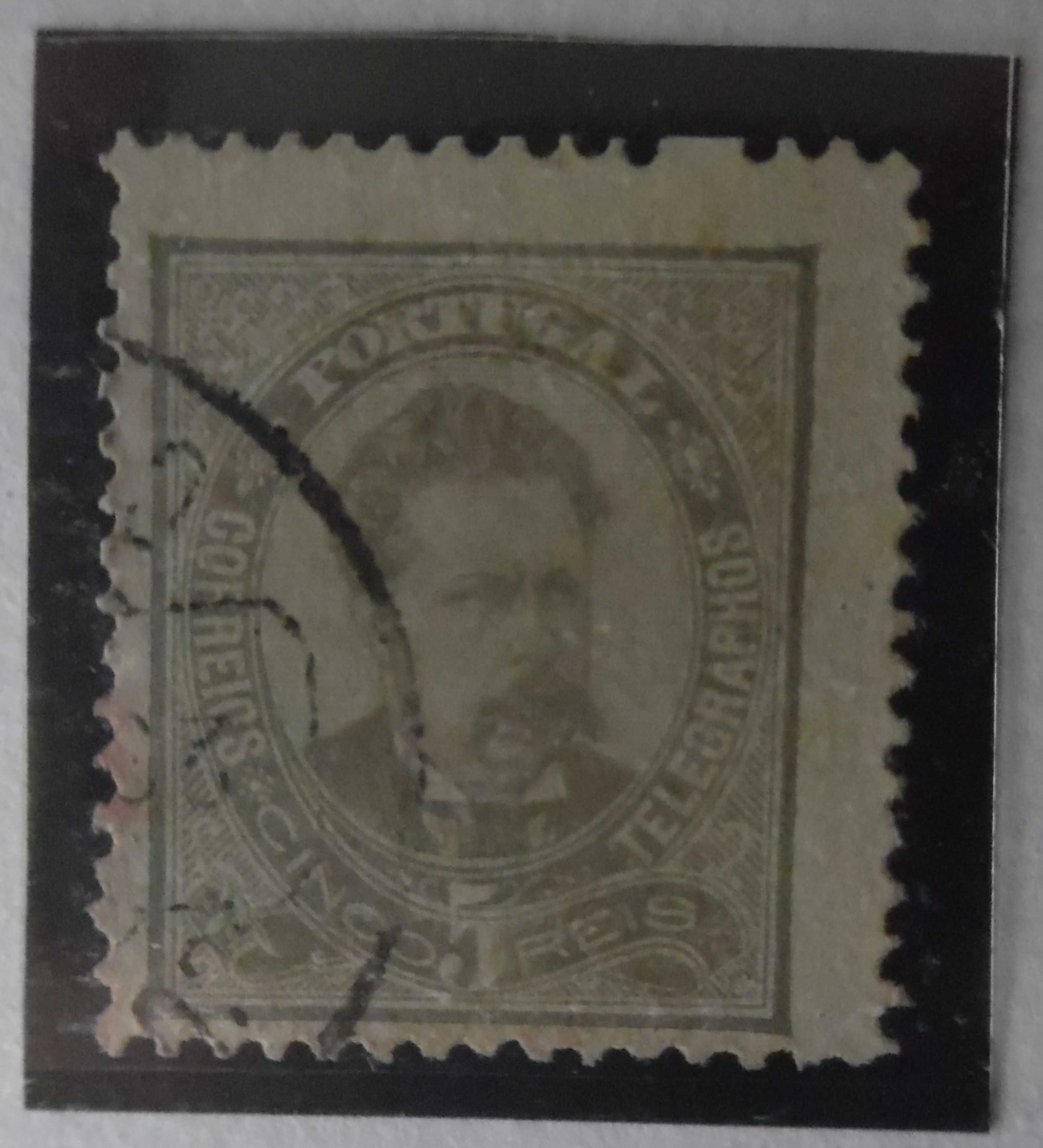 Selos Portugal 1882/1883-D. Luís 5 reis fita Frente Af./Mundif. nº 56