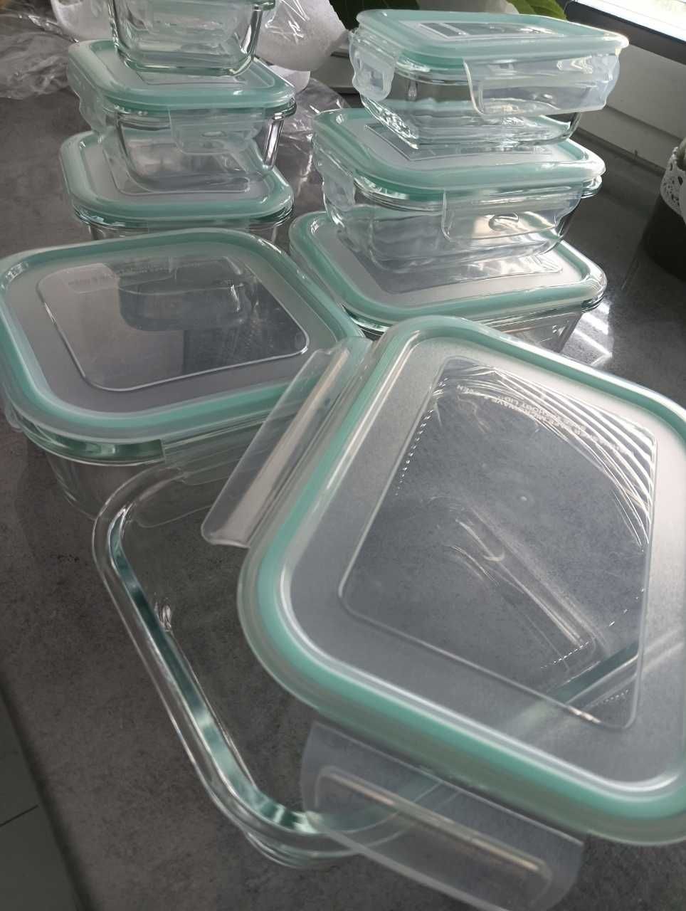 NOWY Zestaw 8 Szklanych Pojemników Na Żywność Lunchbox Mikrofala