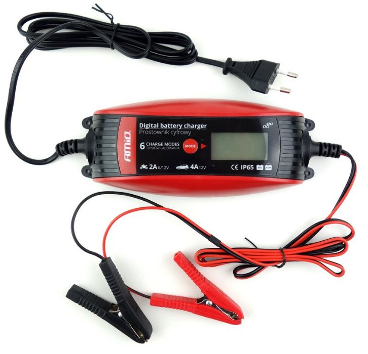 ŁADOWARKA Prostownik CYFROWY LCD Markowy Amio 12V 6V 2A 4A