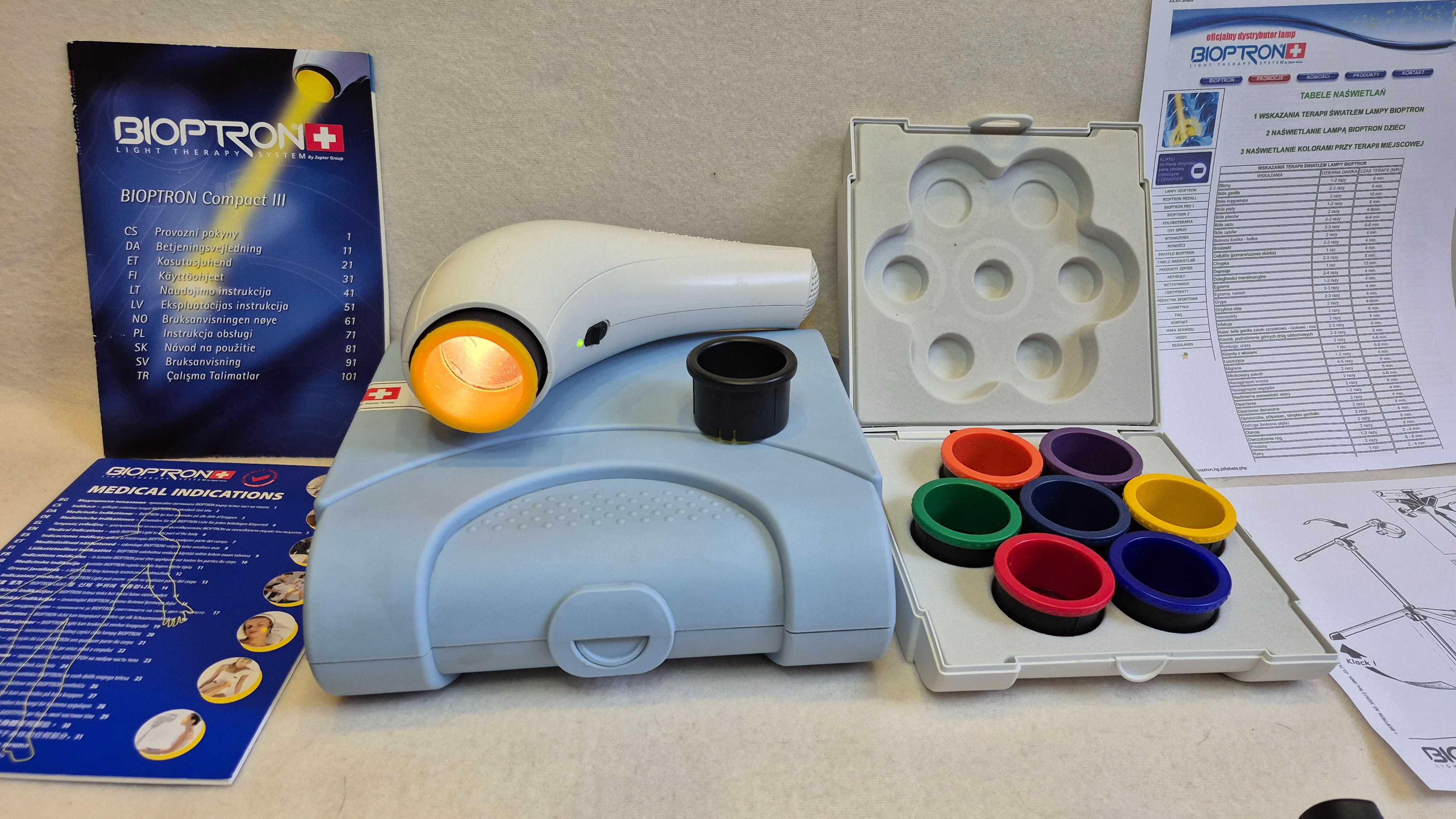 Lampa Bioptron Compact III Kolory Filtr Fuleren Statyw Zepter
