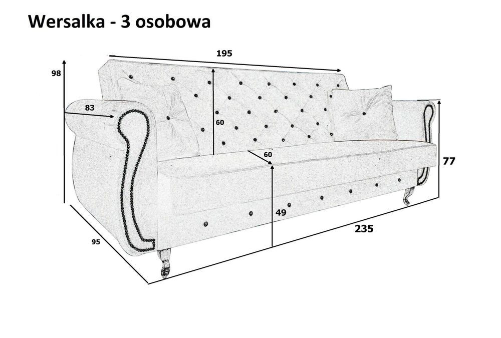 Sofa rozkładana Komplet zestaw Glamour Kanapa rozkładanaUszakPUFAstół
