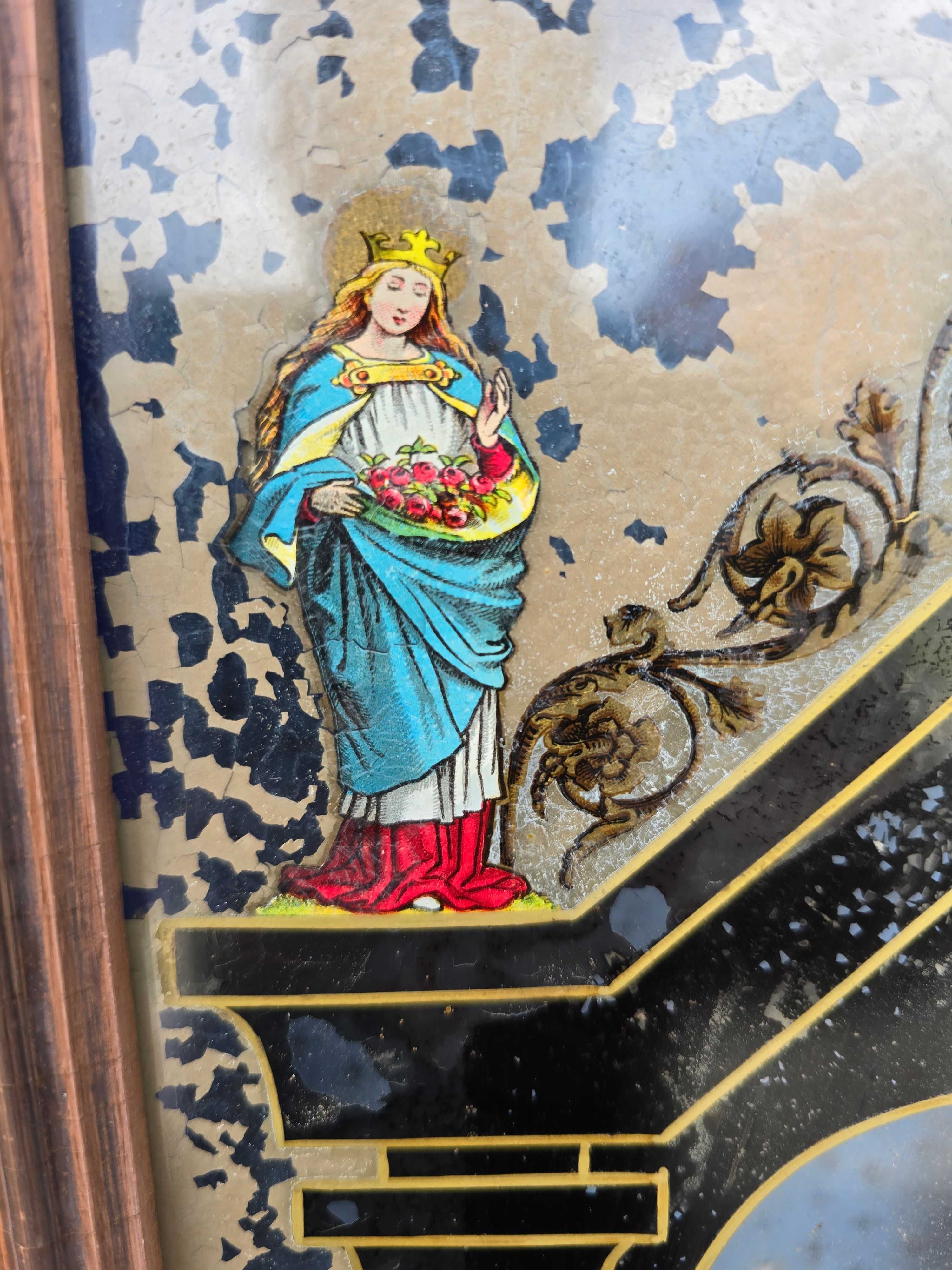 Stary obraz Matka Boska Maryja za szybą