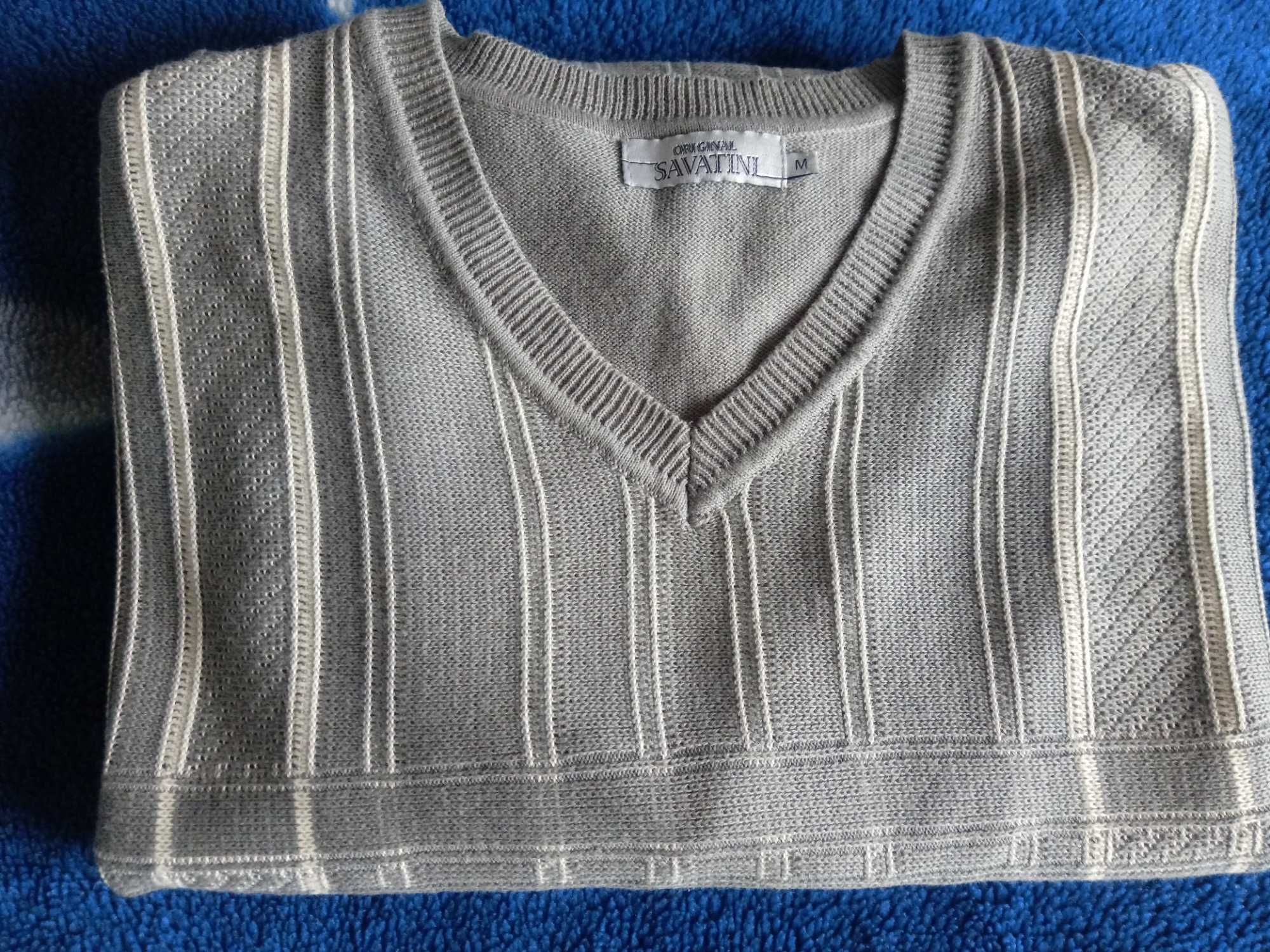 Sweter szary męski vintage z tłoczonym wzorem M, bawelna