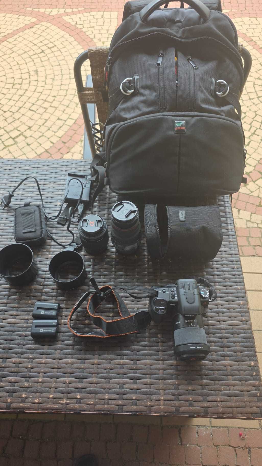 Aparat Sony alfa 350 komplet, plecak +2 teleobiektywy