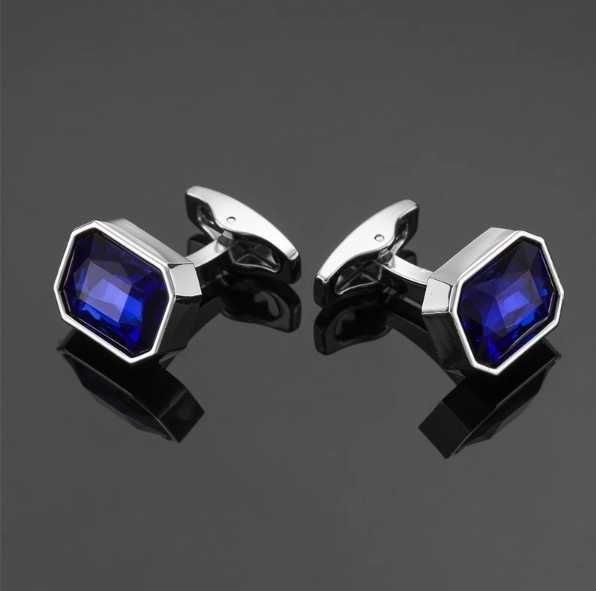 Spinki do mankietów koszuli nowe prostokątne srebrno niebieskie