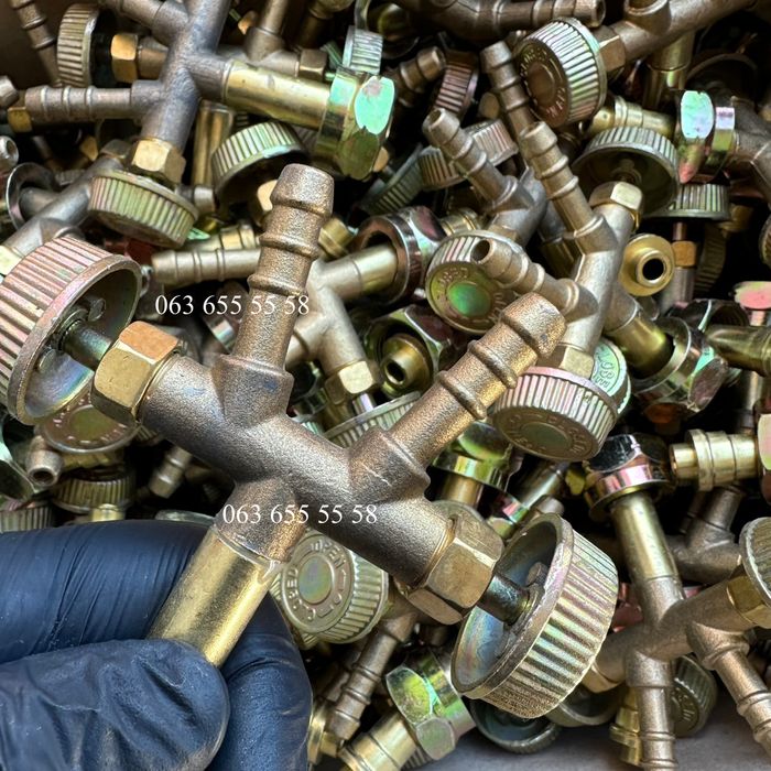 Кран-тройник для газового баллона, двойной штуцер, ОПТ