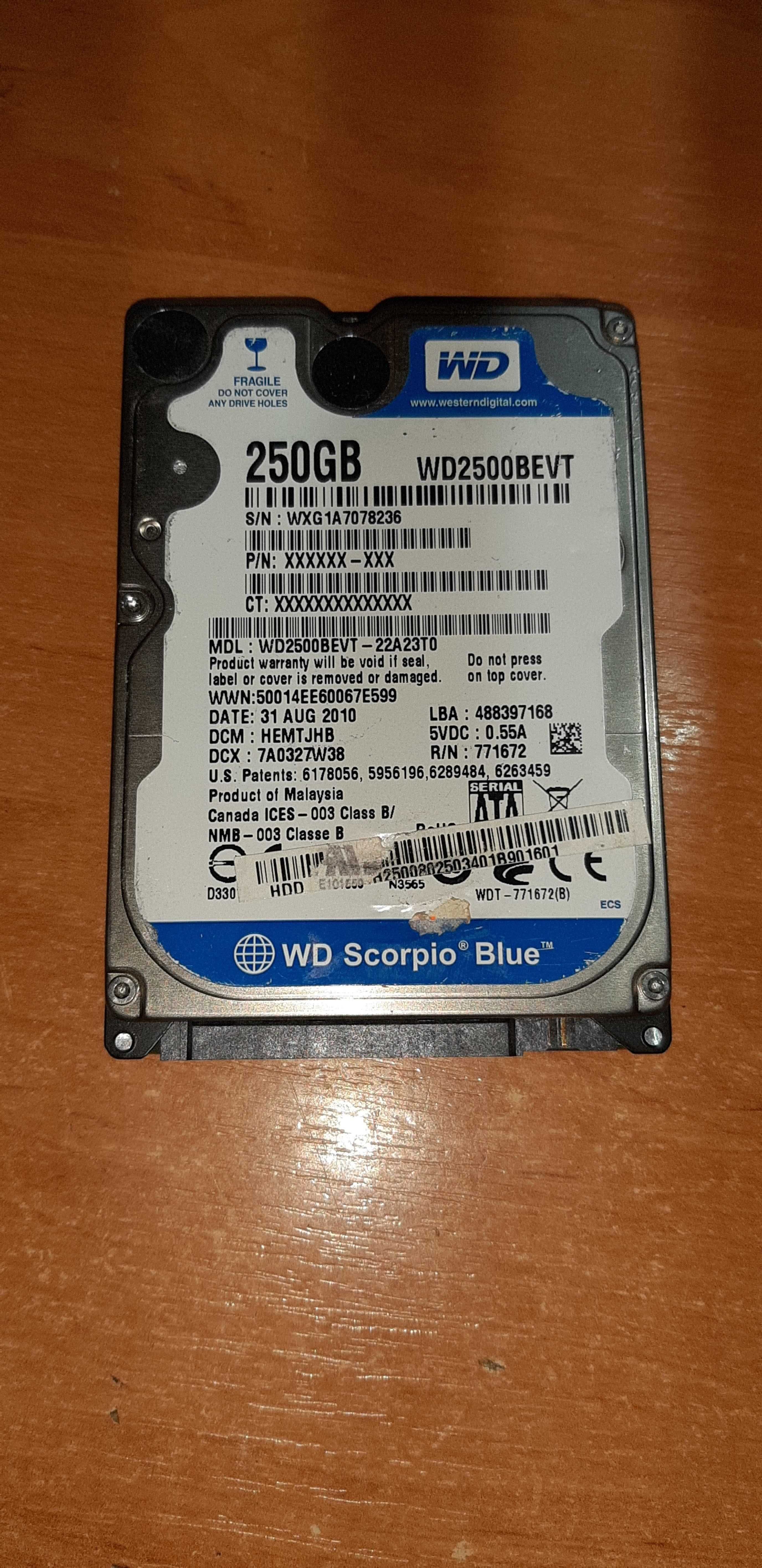 Жесткий диск Western Digital Scorpio Blue 250GB 5400rpm 8MB WD2500BEVT