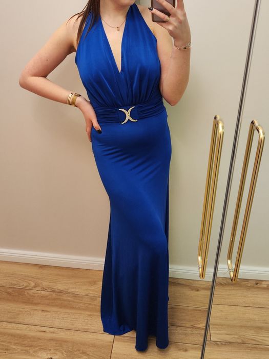 Niebieska granatowa elegancka suknia 34 36 s m