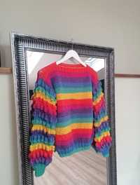 Kolorowy sweter ręcznie robiony na drutach S Handmade bąble