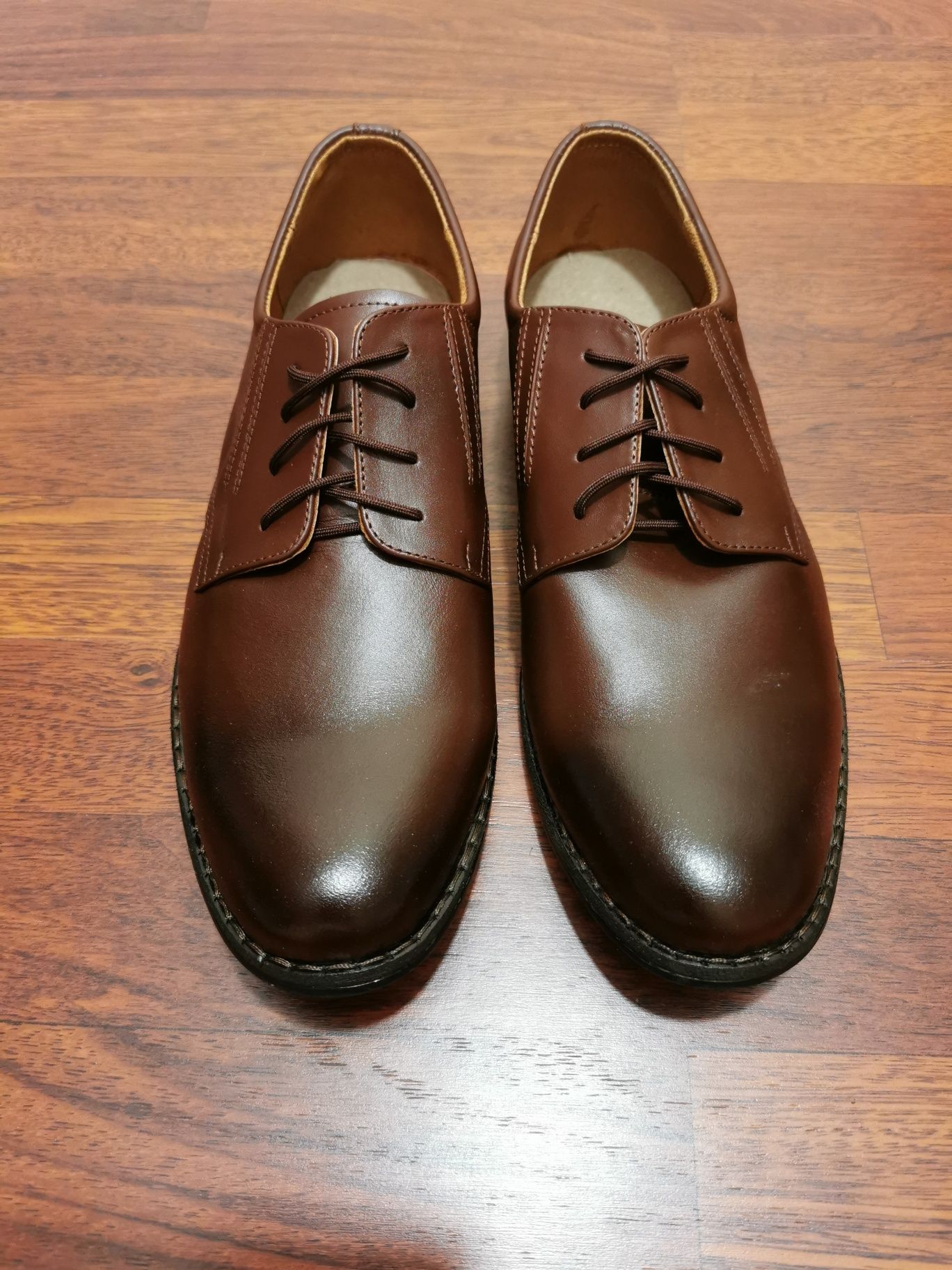 Eleganckie Tęgie Skórzane Wizytowe Półbuty Męskie DW Brąz
