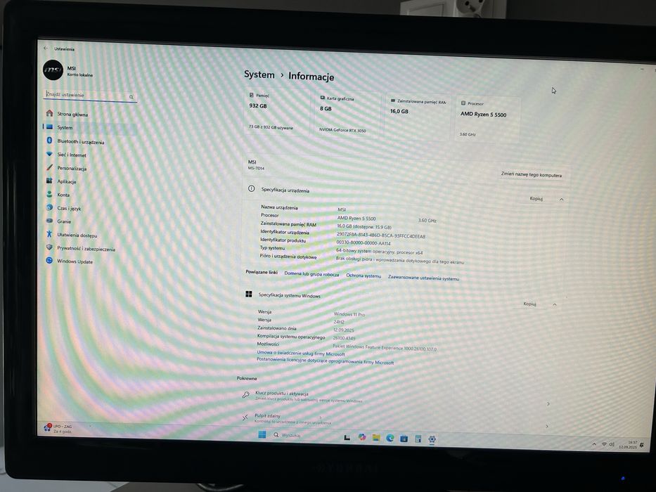 Komputer Gamingowy: 1TB SSD/16GB DDR4/Ryzen 5 5500-3,5GHz/W.11/RTX 8GB