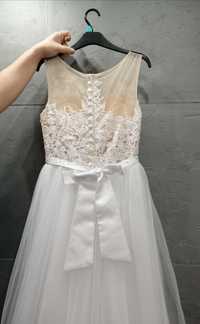 Cudowna suknia ślubna, rozmiar 36-38, biała, kokarda, koronka