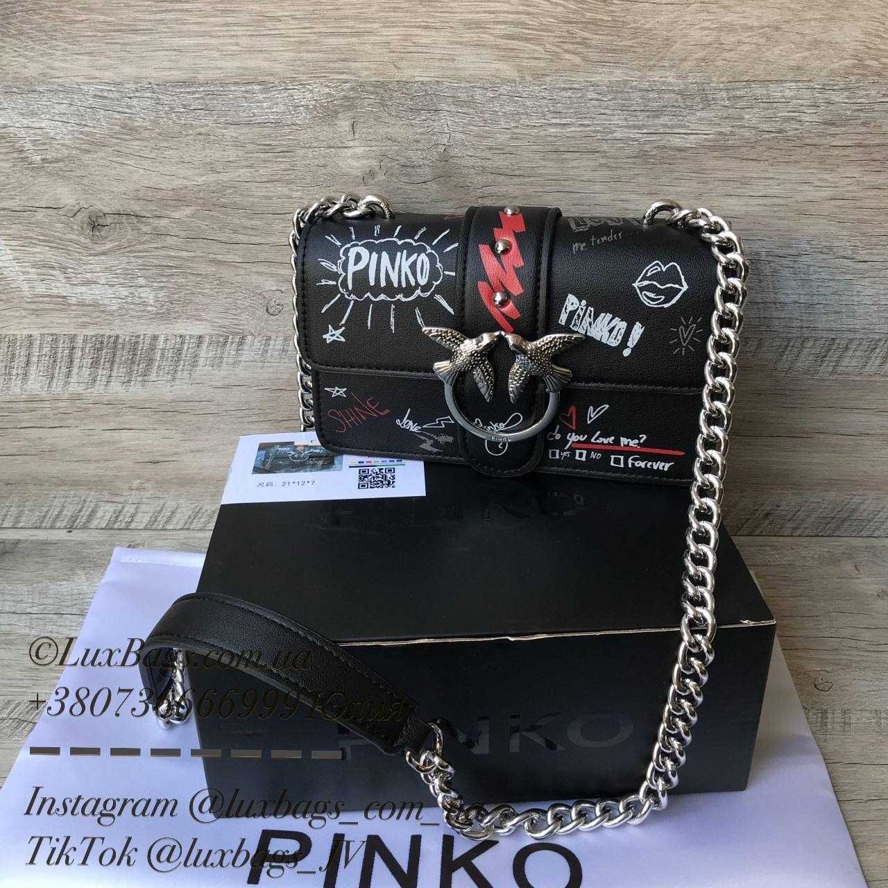 Женская сумка Пинко Pinko кожа чорная белая