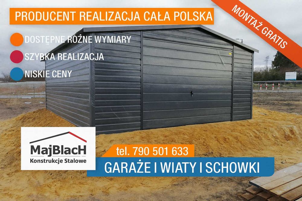 Typowy Garaż Blaszany GRAFITOWY – Blaszak -Garaże Blaszane – Maj-Blach
