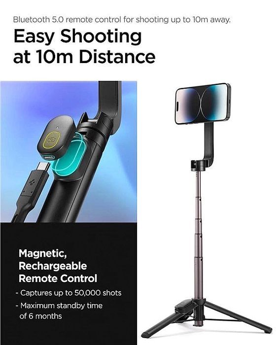 Selfie stick Spigen S570w tripod MagSafe z Bluetooth - czarny