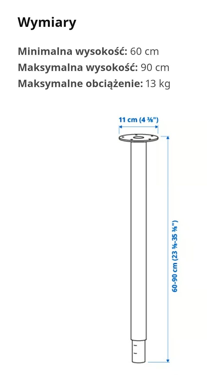 Ikea olov 2 nogi do biurka białe regulowane