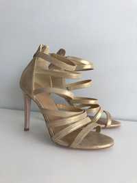 złote ażurowe sandałki na obcasie buty Yes I do na ślub
