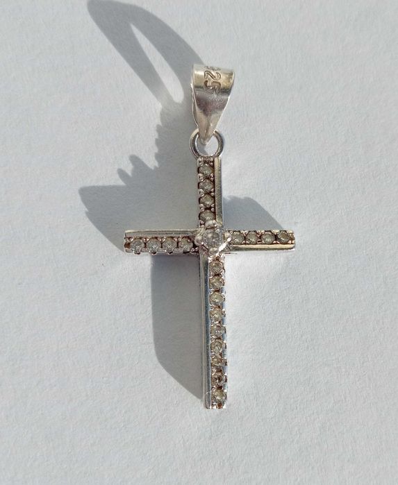 Кулон підвіска Хрестик з каменями. Срібло 925 проба