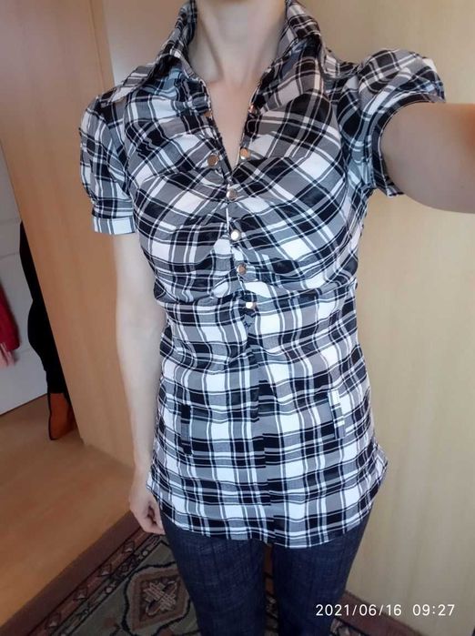 elegancka bluzka koszulka koszula damska krata r. S