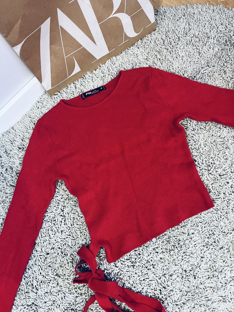 Fishbone rozm S czerwony sweter damki w prazki wiazany