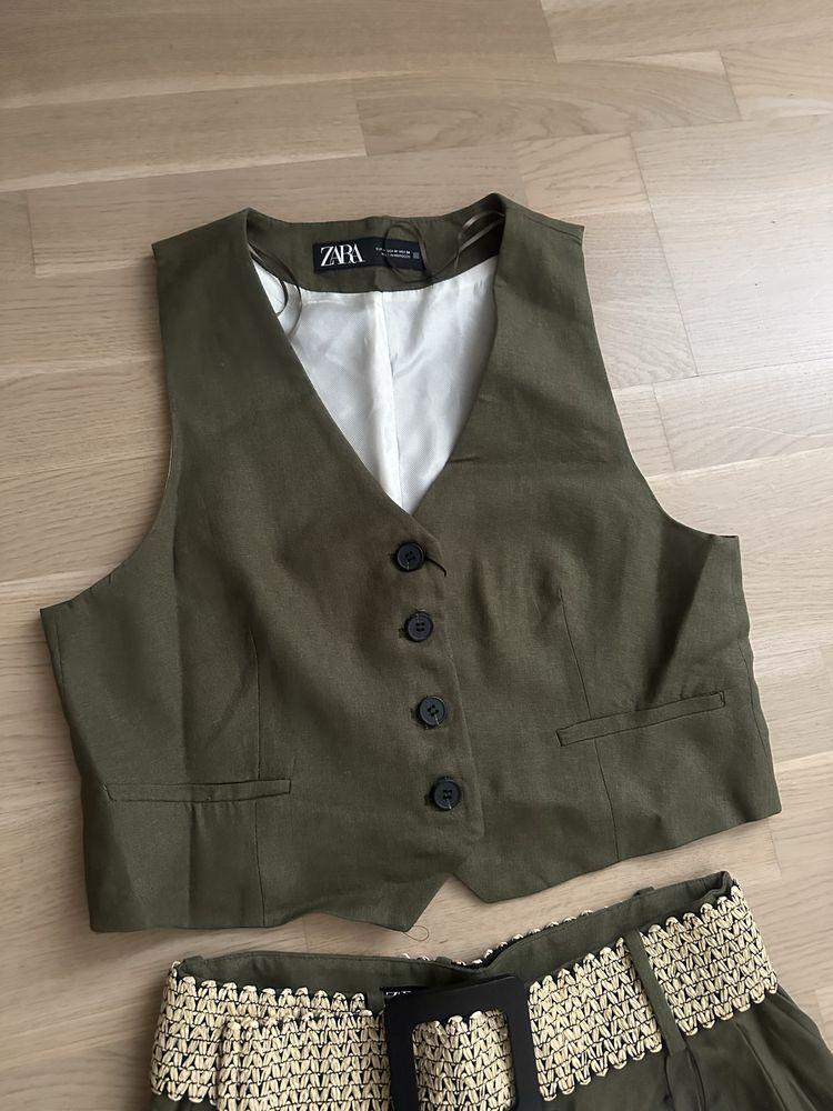 Комплект Zara, шорти і жилетка, льон.