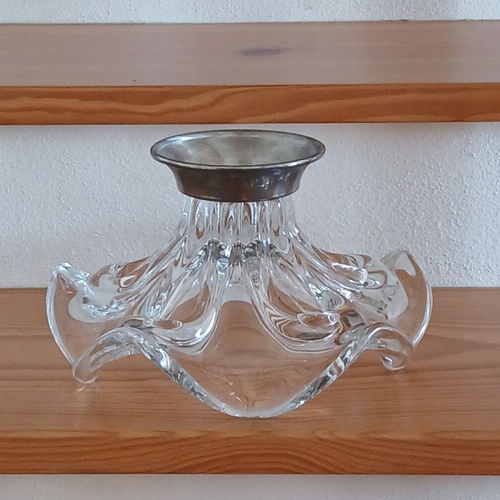 Centro de mesa fruteira de vidro e estanho