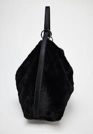 Zara czarna torba futrzana tote futro dwustronna shopper XXL