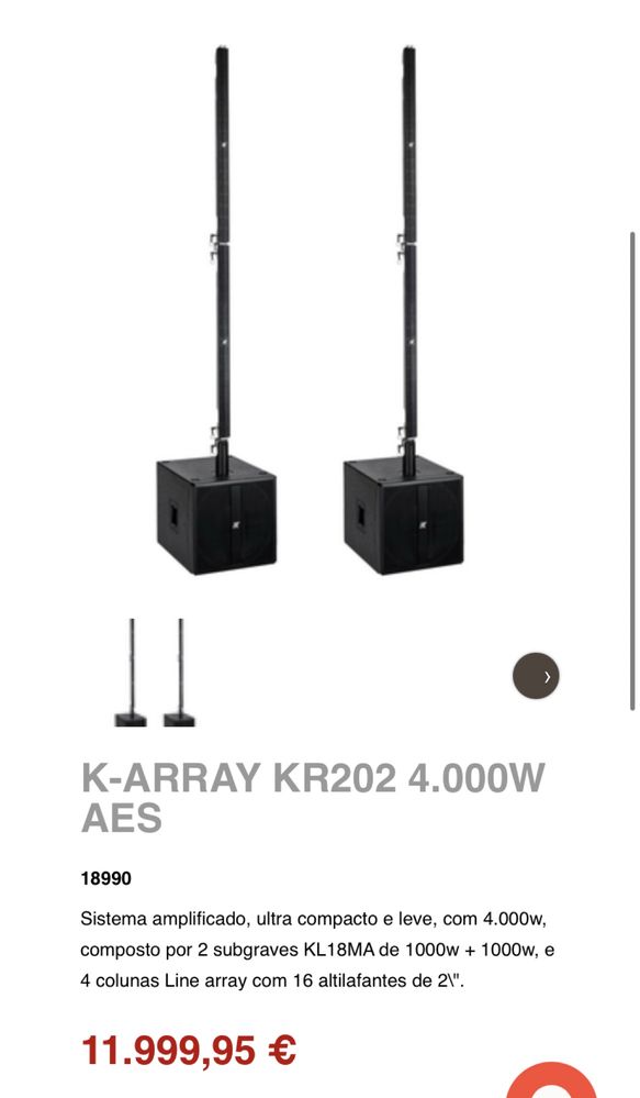 Vendo Sistema Som amplificado line  K- Array KR202 como novo