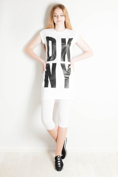 DKNY оригинал. Женская туника футболка майка белая лого XXS XS